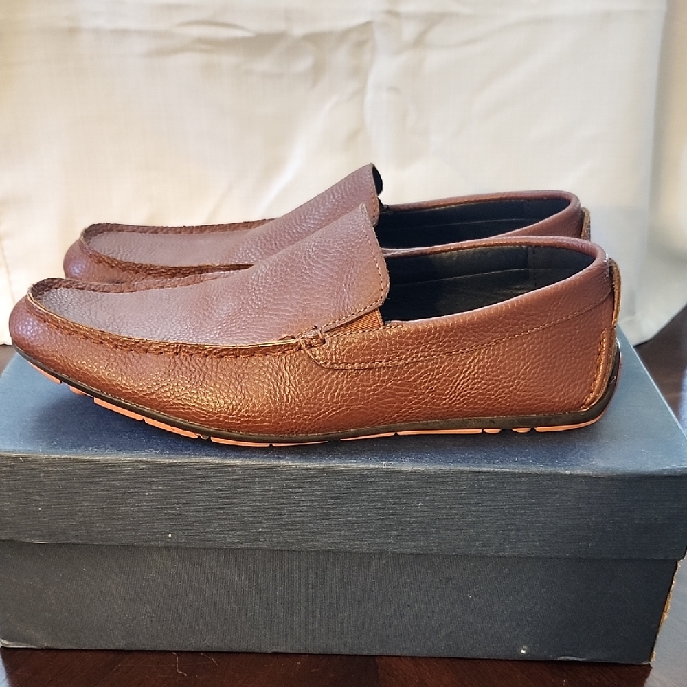 Joseph Abboud Brown Leather Slip-On Loafers